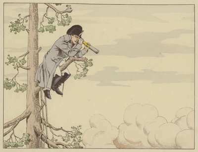 Napoleon kijkt naar de Slag bij Aspern-Essling vanaf de top van een boom op het eiland Lobau, 22 mei 1809 door Onfray de Breville Job
