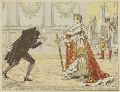Op de ochtend van zijn kroning, zag Napoleon de notaris van Josephine en zei lachend: Nou, Meester Ragideau, hier is de mantel! En hier is het zwaard! door Onfray de Breville Job