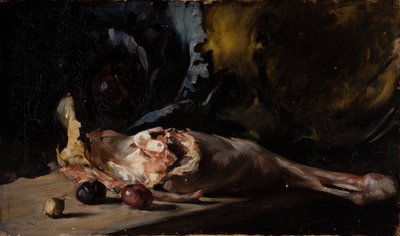 Stilleven met een lamsbout en kool door Oscar Gustaf Bjorck