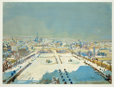 Winter in de tuinen van Belvedere (aquarel en bodypaint) door Oskar Laske