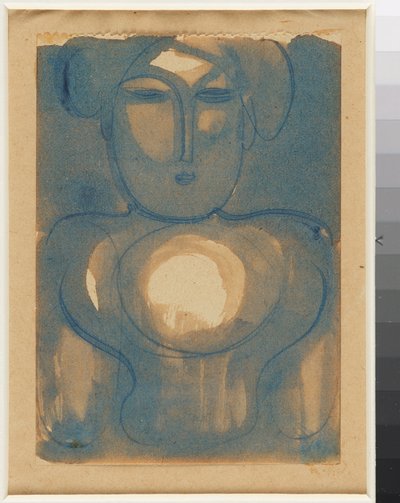 Halbfigur mit Licht auf Stirn und Brust door Oskar Schlemmer