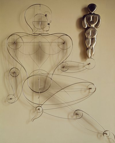 Homo, draadfiguur met achteraanzicht figuur in zijn hand door Oskar Schlemmer