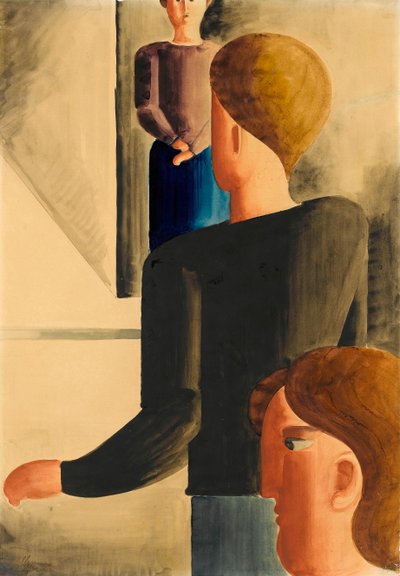 Drie Figuren in de Kamer Eenvoudig Gebaar, 1928 door Oskar Schlemmer