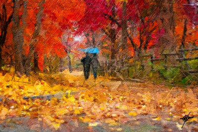 Herfstwandeling met paraplu door Osvaldo Russo