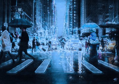 Neonstad bij nacht door Osvaldo Russo