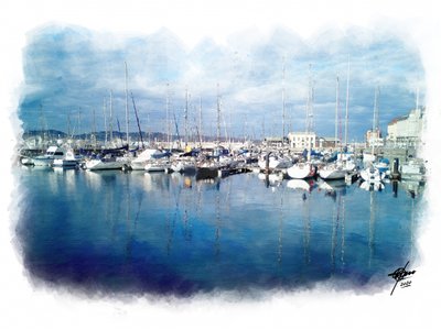 Rustige weerspiegelingen in de haven door Osvaldo Russo