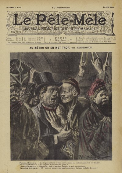 Au metro on en met trop. Illustratie voor Le Pele-Mele door Oswald (after) Heidbrinck