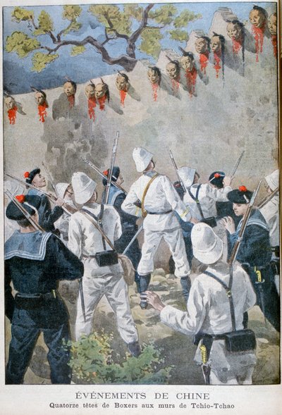 Veertien hoofden van boksers op de muren van Tchio-Tchao, China door Oswaldo Tofani