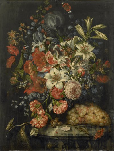 Stilleven met bloemen en fruit door Ottmar the Elder Elliger