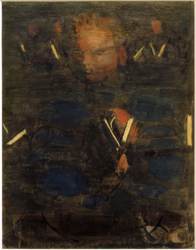 Voorbereiding (devotie in de eetzaal). Deelstudie (jongen met zangboek) door Otto Meyer Amden