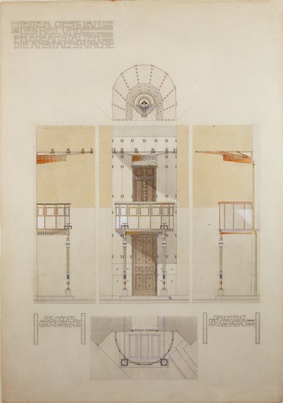 Schets voor de preekstoel van de kerk van Steinhof, het centrale ziekenhuis voor geesteszieken in Wenen ... door Otto Wagner