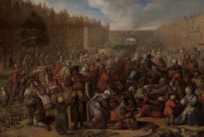Verdeling van Haring en Wit Brood bij de Bevrijding van Leiden, 3 oktober 1574 door Otto van Veen