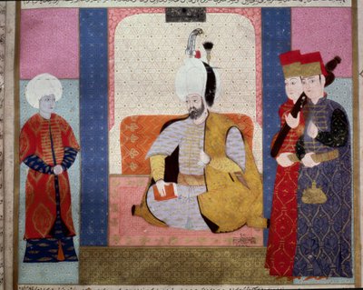 Ottomaanse Rijk: Sultan Murad III (1546-1595) omringd door hovelingen. Miniatuur uit 