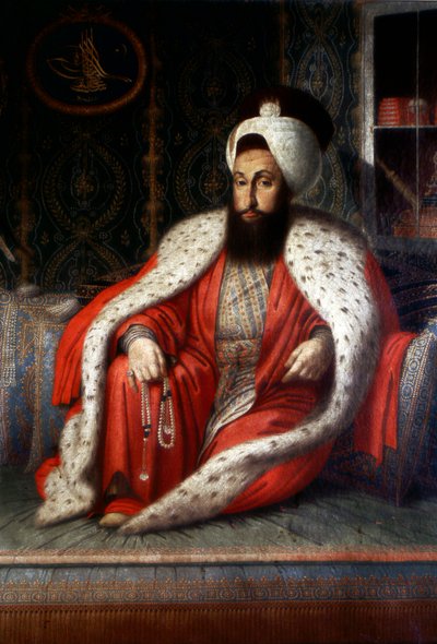 Ottomaanse Rijk: Sultan Selim III in Audiëntie. 1803. Olieverf op doek door Konstantin Kapidagli. Topkapi Sarayi Istanbul Bibliotheek door Ottoman School