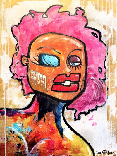Portret met roze haar (abstract) door Owe Emfestav