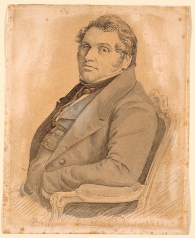 Portret van een zittende, corpulente man in halve figuur, driekwart profiel naar links door P.C. Skovgaard