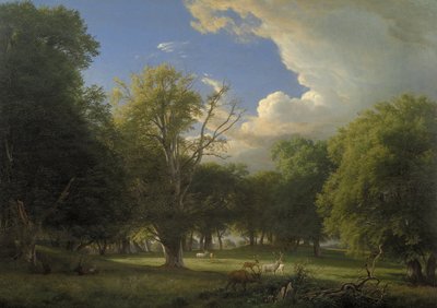 Zomermiddag met een Voorbijgaande Regenbui. Het Hertenkamp in Jægersborg ten Noorden van Kopenhagen door P.C. Skovgaard