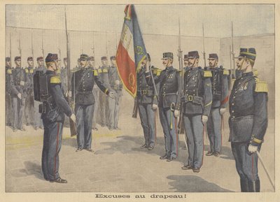 Een soldaat die zich moet verontschuldigen bij de Franse vlag voor het beledigen ervan door P.H.G.V. Michel