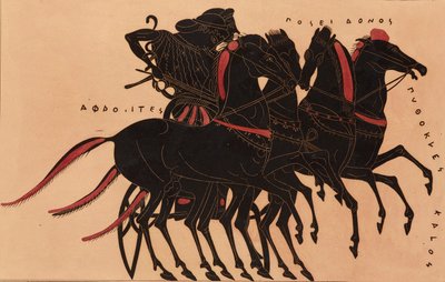 Afdruk van de Decoratie op een Griekse Amphora, toont Aphrodite die Poseidon in een Strijdwagen rijdt door P Bineteau