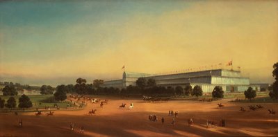 Crystal palace tijdens de grote tentoonstelling 1851, Hyde Park, Londen (olieverf op doek) door P. Le Bihan
