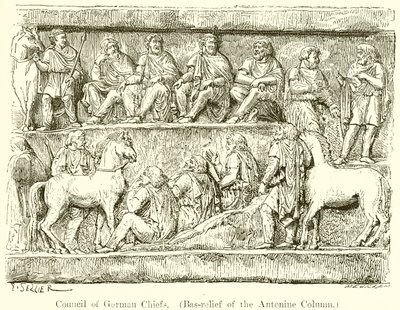 Raad van Duitse stamhoofden. (Bas-reliëf van de Antonijnse zuil) door P. Sellier