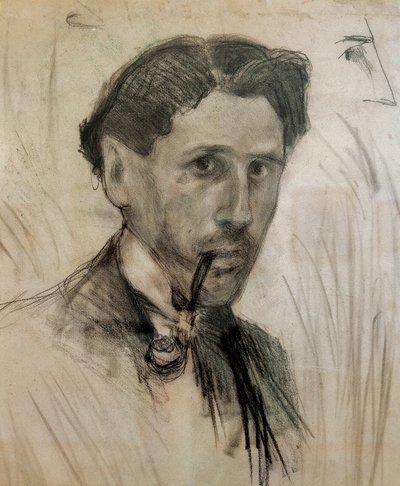 Zelfportret met een Pijp. Houtskooltekening door Pablo Gargallo (1881-1934). 1901 door Pablo Gargallo