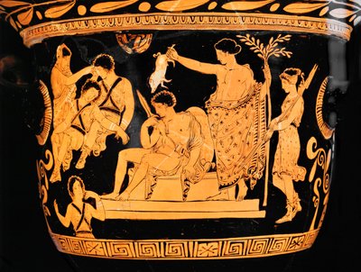 Roodfigurige klok-krater uit Apulië: Apollo zuivert Orestes met het bloed van een big ... door Painter Eumenides