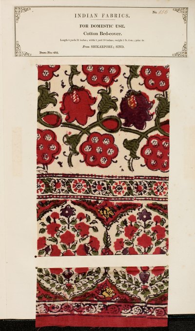 Katoenen bedekmonster uit Shikarpore in Sind, uit The Collection of the Textile Manufacturers of India, door John Forbes Watson, gepubliceerd in 1866 door Pakistani School