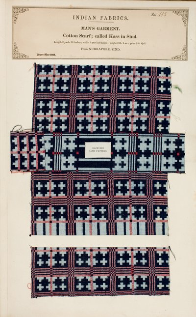 Katoenen sjaalmonster uit Nurrapore in Sind, uit The Collection of the Textile Manufacturers of India, door John Forbes Watson, gepubliceerd in 1866 door Pakistani School