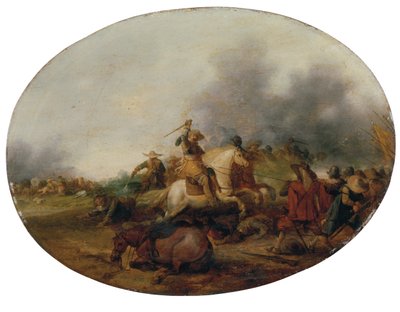Een cavaleriegevecht met een gevallen paard door Palamedes Palamedesz