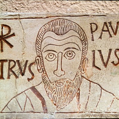Voorstelling van Sint Paulus. Graffito paleochristian uit Aquileia in Italië 1e eeuw na Chr. Aquileia, Museo Nazionale Paleocristiano door Paleo Christian Paleo Christian