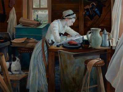 Vrouw aan het werk, 2017 (olieverf op doek) door Pamela Patrick White