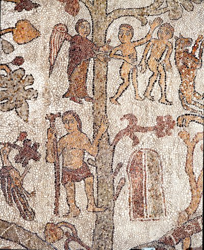 Adam en Eva jagen uit het Aards Paradijs Mozaïek van Pantaleone, priester en mozaïekmaker. 1163-1166. Centrale schip van de Kathedraal van Otranto door Pantaleon