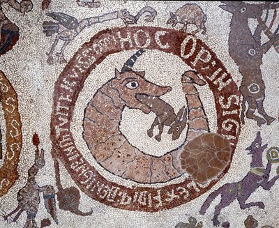 Voorstelling van de Leviathan in de vorm van een krokodil die Satan belichaamt en een haas in zijn mond houdt die de mens voorstelt door Pantaleon Pantaleon