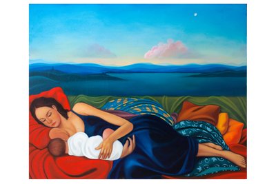Barbara e Artemisia, 2020 (olieverf op houtpaneel) door Paolo Perfranceschi