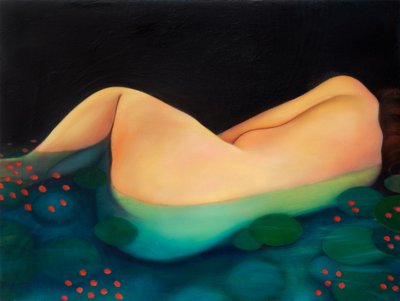 Nachtzwemmen, 2019 (olieverf op houtpaneel) door Paolo Perfranceschi