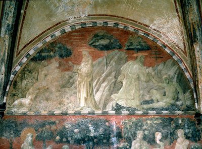 Genesis, schepping van de dieren en schepping van Adam - Fresco door Paolo Uccello