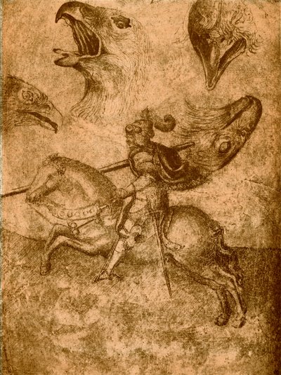 Ridder met lans en vogelstudies door Paolo Uccello