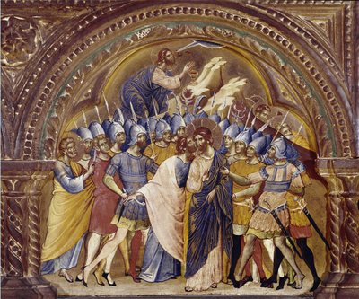 De gevangenneming van Christus, detail van de polyptiek van Santa Chiara door Paolo Veneziano