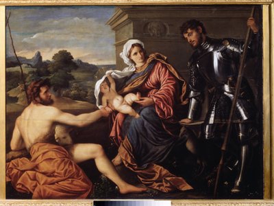 Maagd en kind, Sint Jan de Doper en Sint Joris door Paris Bordone