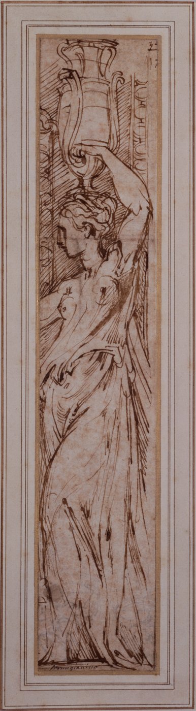 Een Canephoros in profiel naar links door Parmigianino