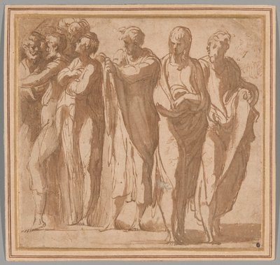 Groep van negen staande figuren door Parmigianino