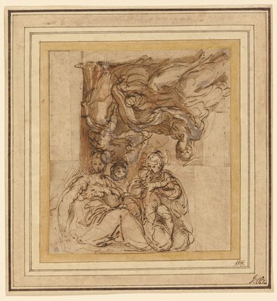 Twee studies voor een heilige familie door Parmigianino