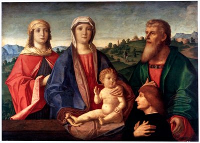 Madonna en Kind met Heiligen en Donateur door Pasqualino Veneto