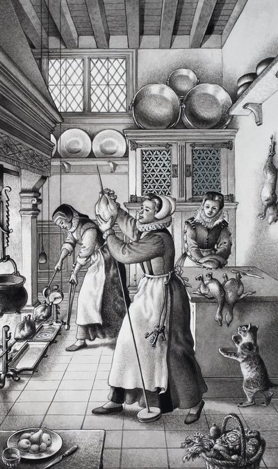 16e-eeuwse keuken door Pat (1907-95) Nicolle