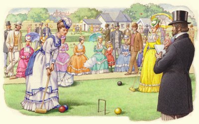Een spelletje croquet op de All-England Club in Wimbledon (gouache op papier) door Pat (1907-95) Nicolle