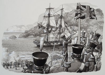 Aankomst in West-Australië op 21 januari 1827 (gouache op papier) door Pat (1907-95) Nicolle