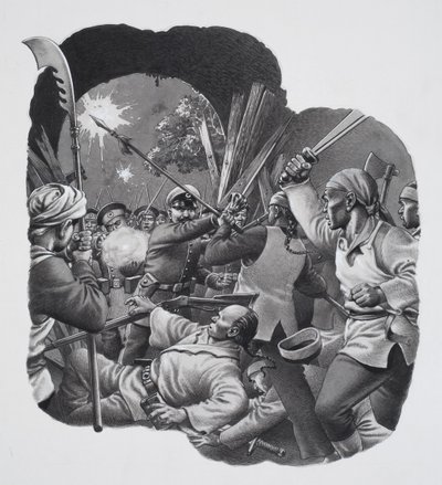Chinese boksers (gouache op papier) door Pat (1907-95) Nicolle