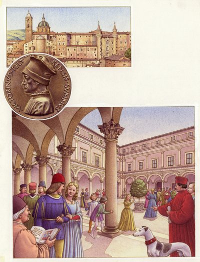 Binnenplaats van het hertogelijk paleis in Urbino (gouache op papier) door Pat (1907-95) Nicolle