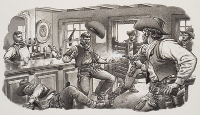 Cowboys van Oregon (gouache op papier) door Pat (1907-95) Nicolle